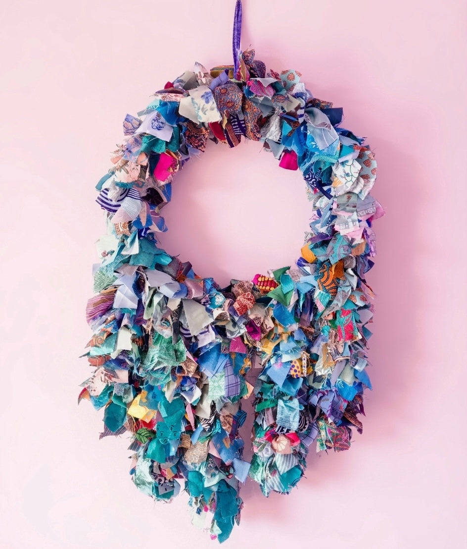Premium Handmade Upcycled Blue Mix Textile Wreath