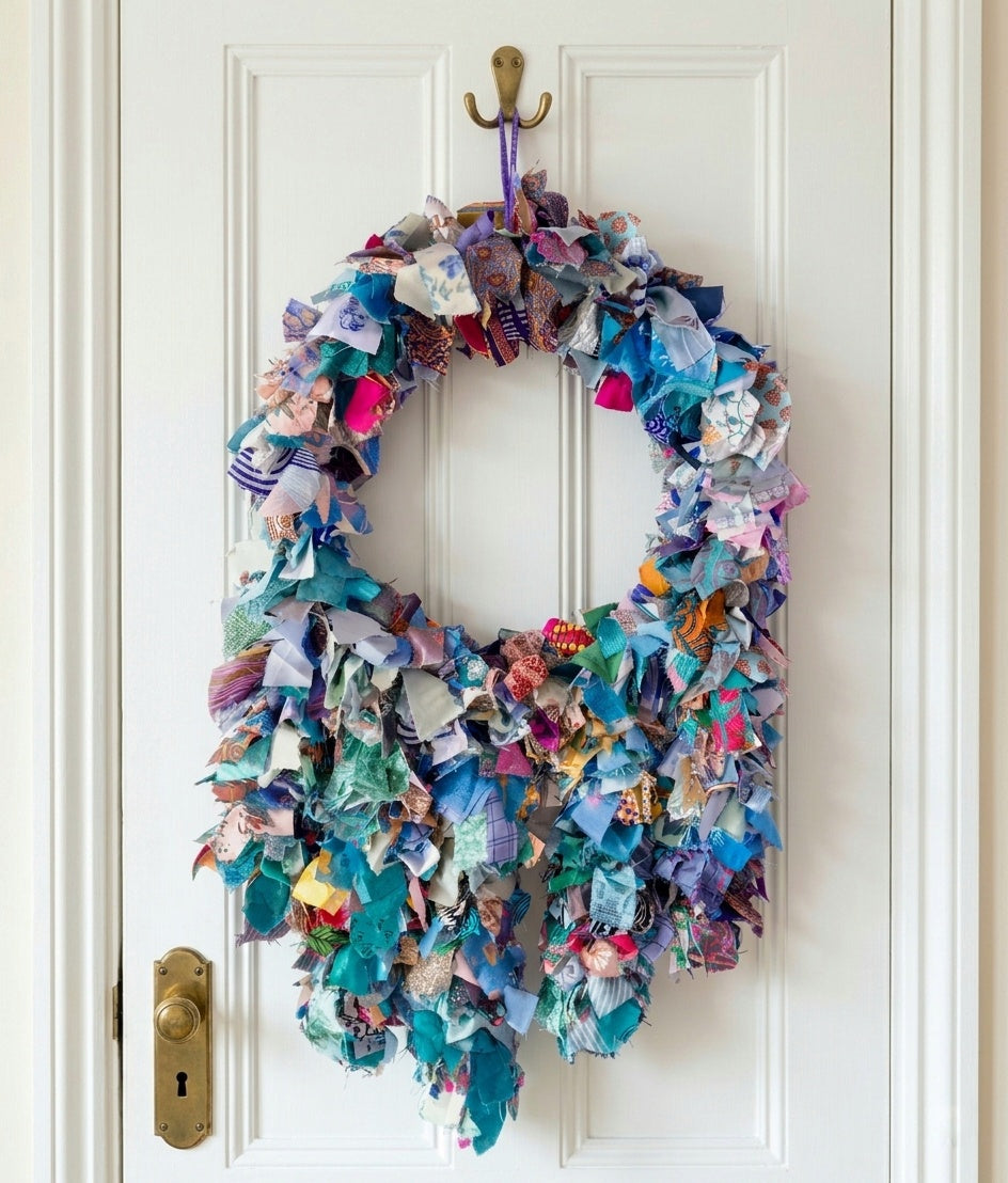 Premium Handmade Upcycled Blue Mix Textile Wreath