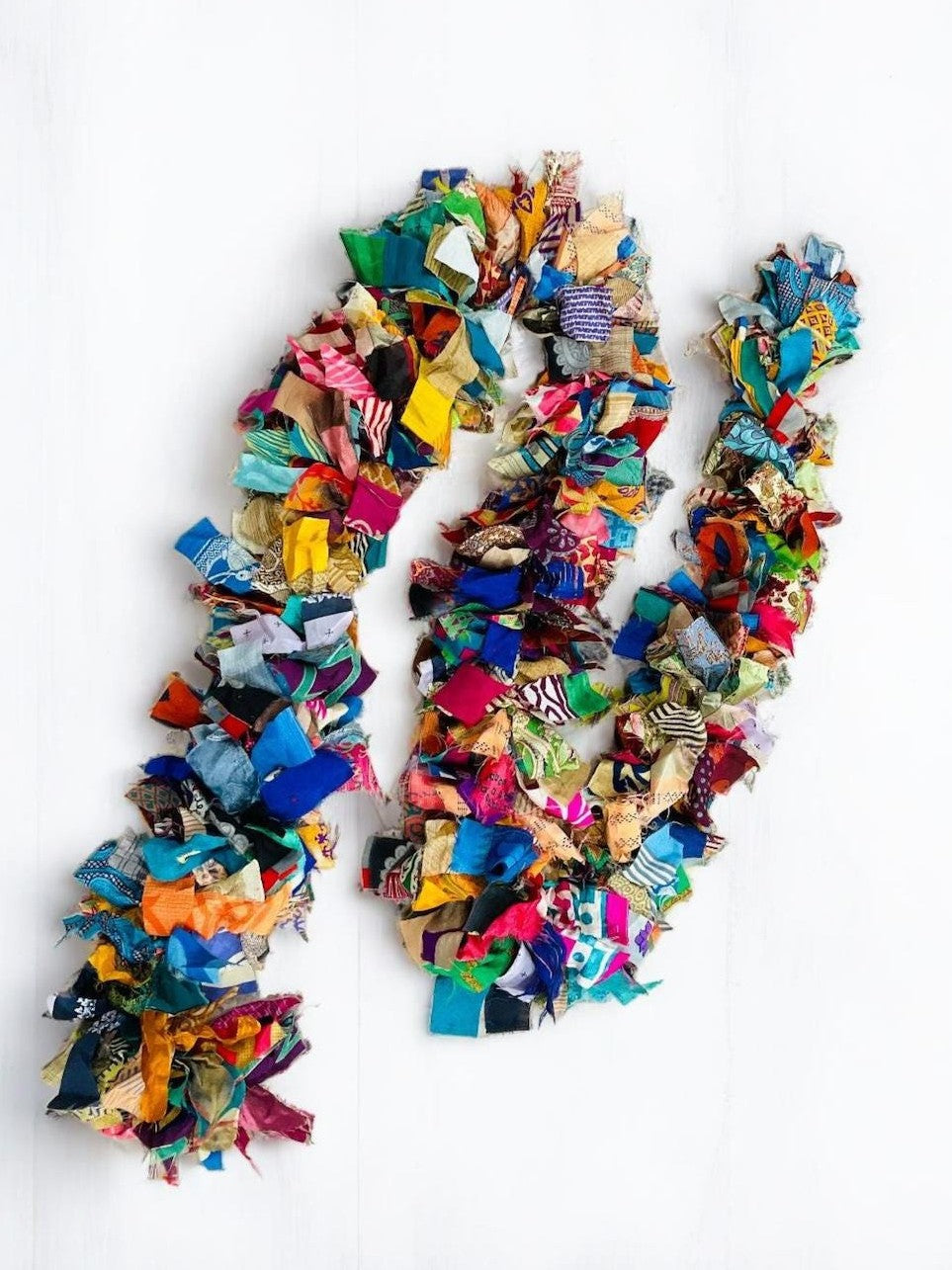 Handcrafted Multi-Color Upcycled Silk Fabric Garland - Vibrant Boho Home Decor