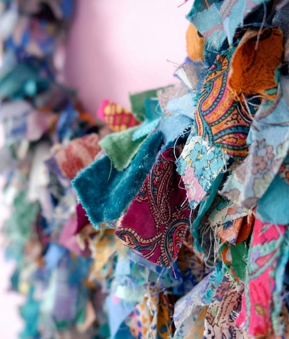 Premium Handmade Upcycled Blue Mix Textile Wreath