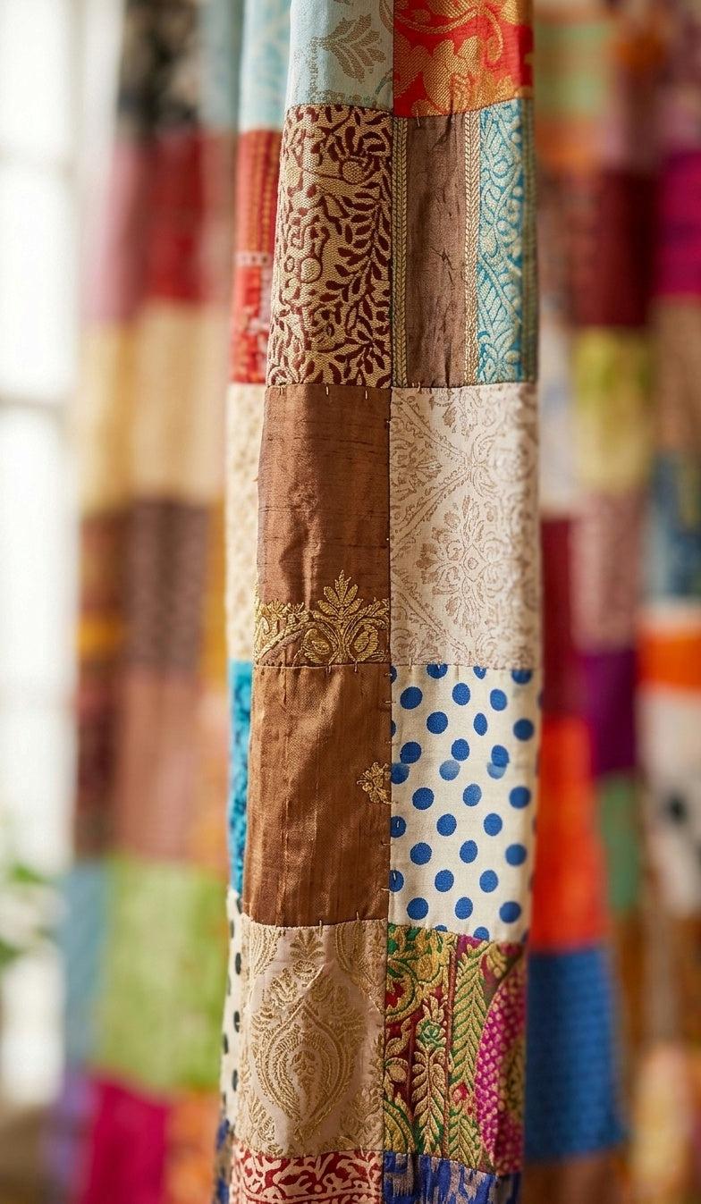 Vintage Indian Silk Patchwork Curtain