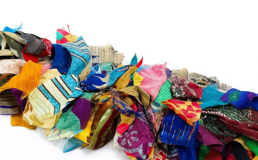 Handcrafted Multi-Color Upcycled Silk Fabric Garland - Vibrant Boho Home Decor