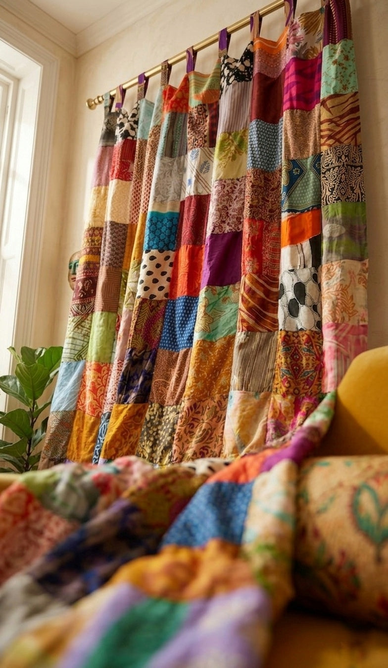 Vintage Indian Silk Patchwork Curtain