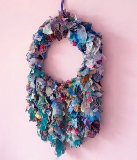 Premium Handmade Upcycled Blue Mix Textile Wreath
