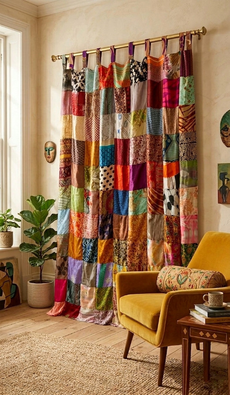 Vintage Indian Silk Patchwork Curtain