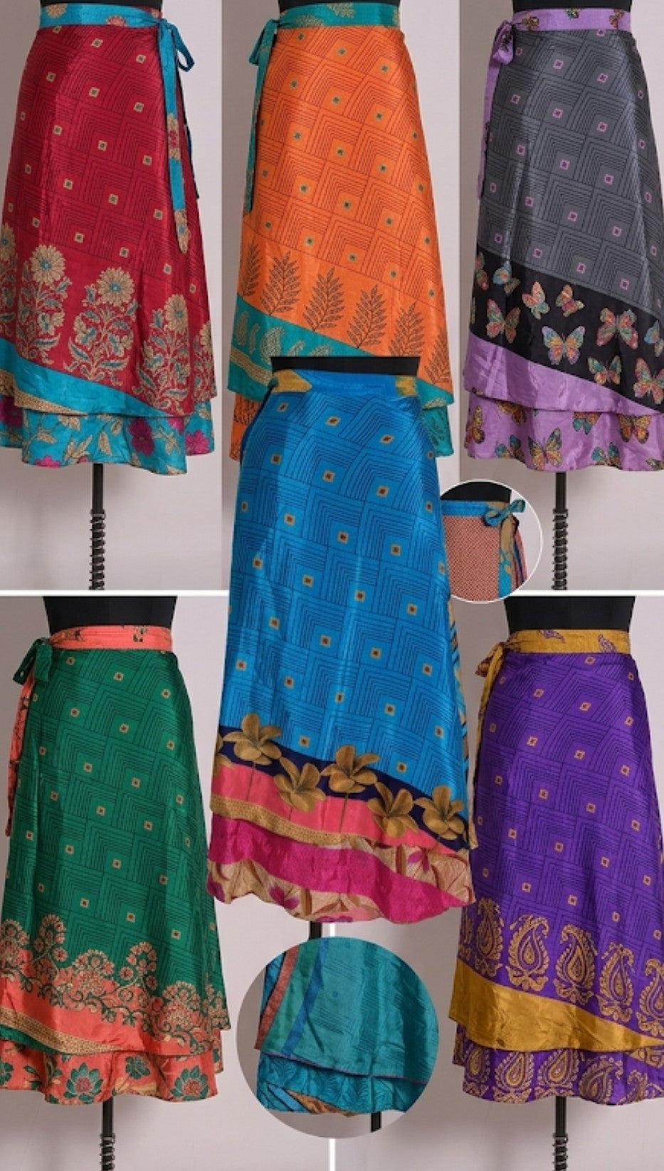 Wholesale Pack of 100 - Vintage Silk Wrap Around Skirts
