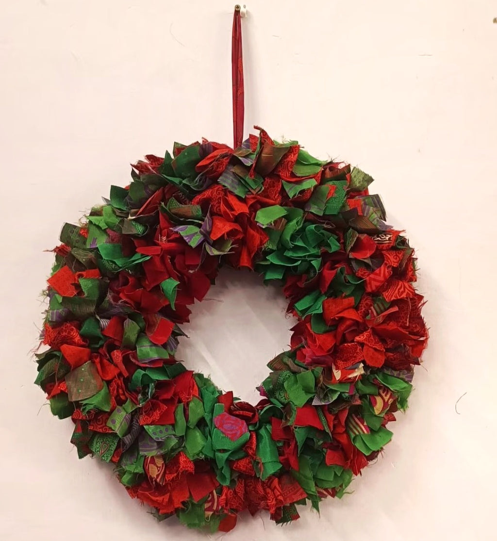 Premium Handmade Upcycled Silk Fabric Wreath