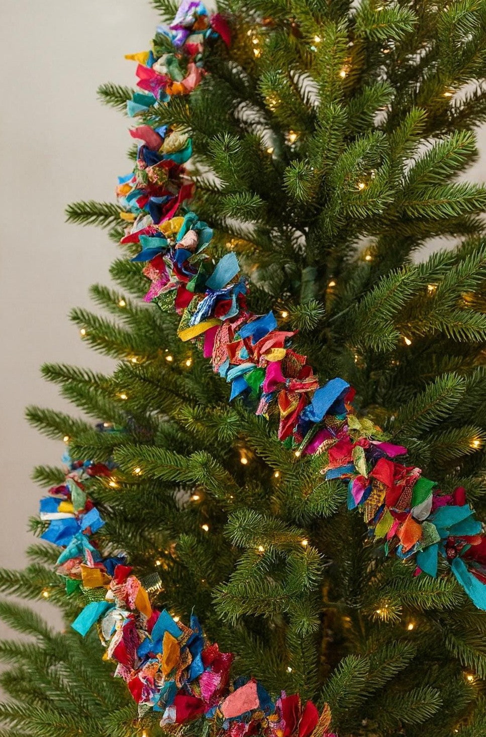 Handcrafted Multi-Color Upcycled Silk Fabric Garland - Vibrant Boho Home Decor